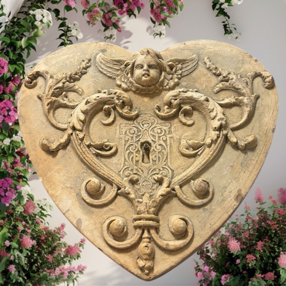 Vintage Angel Signed Art Hayes Parker Wall Cherub Ornate Heart Gothic Nouveau